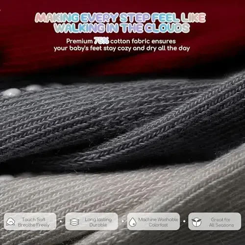 Aroveea Baby Toddler Socks Grip Non Slip Boys Girls Cotton 12 Pack for Kids Ankle Cute Socks 6M-7Years - 4