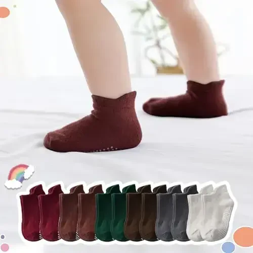 Aroveea Baby Toddler Socks Grip Non Slip Boys Girls Cotton 12 Pack for Kids Ankle Cute Socks 6M-7Years - 6