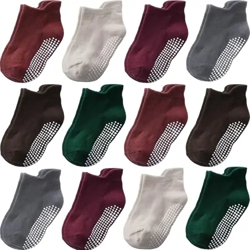 Aroveea Baby Toddler Socks Grip Non Slip Boys Girls Cotton 12 Pack for Kids Ankle Cute Socks 6M-7Years 