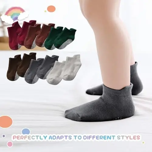 Aroveea Baby Toddler Socks Grip Non Slip Boys Girls Cotton 12 Pack for Kids Ankle Cute Socks 6M-7Years - 5