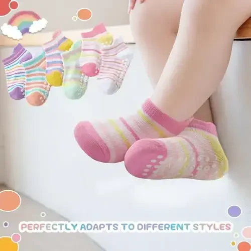 Aroveea Baby Toddler Socks Grip Non Slip Boys Girls Cotton 12 Pack for Kids Ankle Cute Socks 6M-7Years - 5