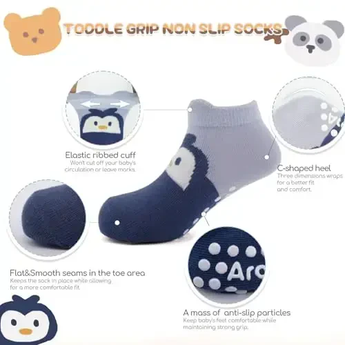 Aroveea Baby Toddler Socks Grip Non Slip Boys Girls Cotton 12 Pack for Kids Ankle Cute Socks 6M-7Years - 2