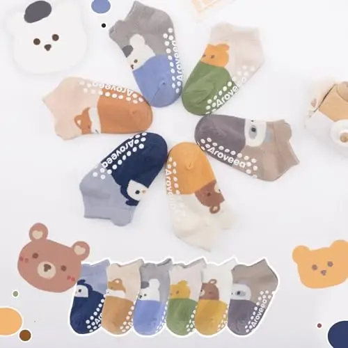 Aroveea Baby Toddler Socks Grip Non Slip Boys Girls Cotton 12 Pack for Kids Ankle Cute Socks 6M-7Years - 6