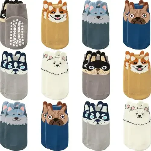 Aroveea Baby Toddler Socks Grip Non Slip Boys Girls Cotton 12 Pack for Kids Ankle Cute Socks 6M-7Years 