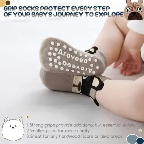 Aroveea Baby Toddler Socks Grip Non Slip Boys Girls Cotton 12 Pack for Kids Ankle Cute Socks 6M-7Years - 3