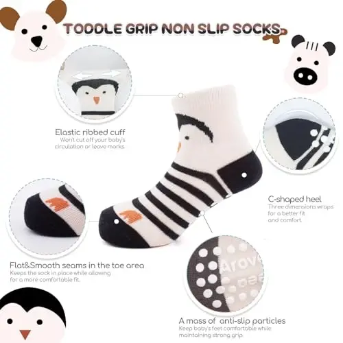 Aroveea Baby Toddler Socks Grip Non Slip Boys Girls Cotton 12 Pack for Kids Ankle Cute Socks 6M-7Years - 2