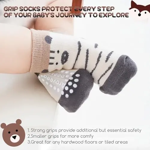 Aroveea Baby Toddler Socks Grip Non Slip Boys Girls Cotton 12 Pack for Kids Ankle Cute Socks 6M-7Years - 3