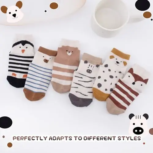 Aroveea Baby Toddler Socks Grip Non Slip Boys Girls Cotton 12 Pack for Kids Ankle Cute Socks 6M-7Years - 5
