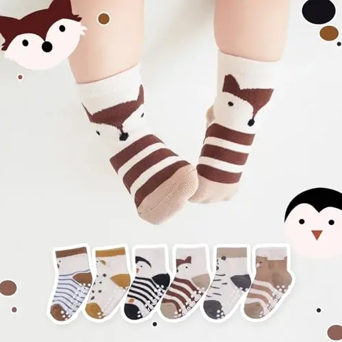 Aroveea Baby Toddler Socks Grip Non Slip Boys Girls Cotton 12 Pack for Kids Ankle Cute Socks 6M-7Years - 6