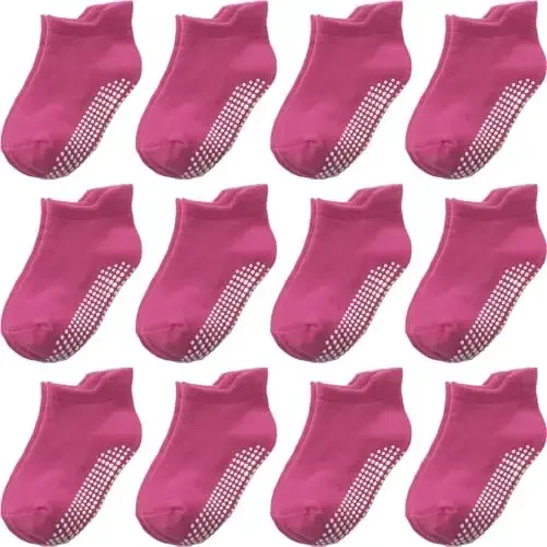 Aroveea Baby Toddler Socks Grip Non Slip Boys Girls Cotton 12 Pack for Kids Ankle Cute Socks 6M-7Years - 1