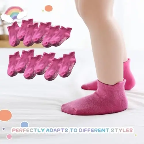 Aroveea Baby Toddler Socks Grip Non Slip Boys Girls Cotton 12 Pack for Kids Ankle Cute Socks 6M-7Years - 5