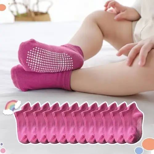 Aroveea Baby Toddler Socks Grip Non Slip Boys Girls Cotton 12 Pack for Kids Ankle Cute Socks 6M-7Years - 6
