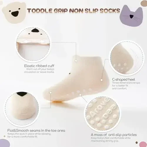 Aroveea Baby Toddler Socks Grip Non Slip Boys Girls Cotton 12 Pack for Kids Ankle Cute Socks 6M-7Years - 2