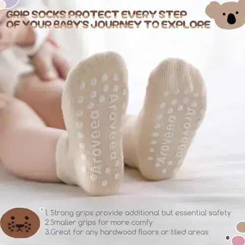 Aroveea Baby Toddler Socks Grip Non Slip Boys Girls Cotton 12 Pack for Kids Ankle Cute Socks 6M-7Years - 3