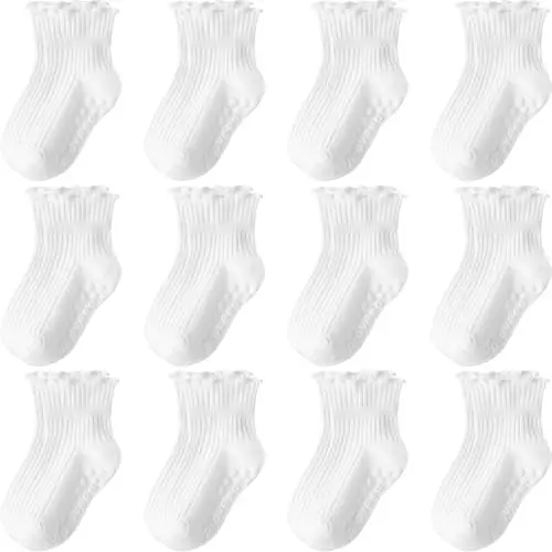 Aroveea Baby Toddler Socks Grip Non Slip Boys Girls Cotton 12 Pack for Kids Ankle Cute Socks 6M-7Years 