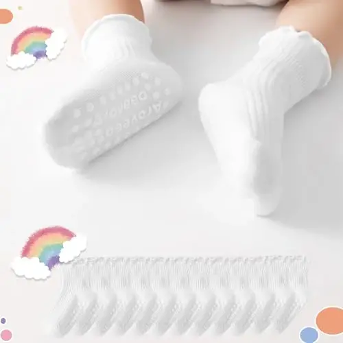 Aroveea Baby Toddler Socks Grip Non Slip Boys Girls Cotton 12 Pack for Kids Ankle Cute Socks 6M-7Years - 6