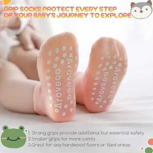 Aroveea Baby Toddler Socks Grip Non Slip Boys Girls Cotton 12 Pack for Kids Ankle Cute Socks 6M-7Years - 3