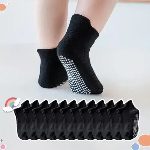 Aroveea Baby Toddler Socks Grip Non Slip Boys Girls Cotton 12 Pack for Kids Ankle Cute Socks 6M-7Years - 6