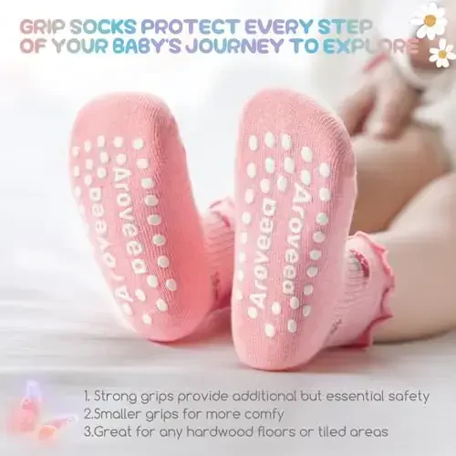 Aroveea Baby Toddler Socks Grip Non Slip Boys Girls Cotton 12 Pack for Kids Ankle Cute Socks 6M-7Years - 3