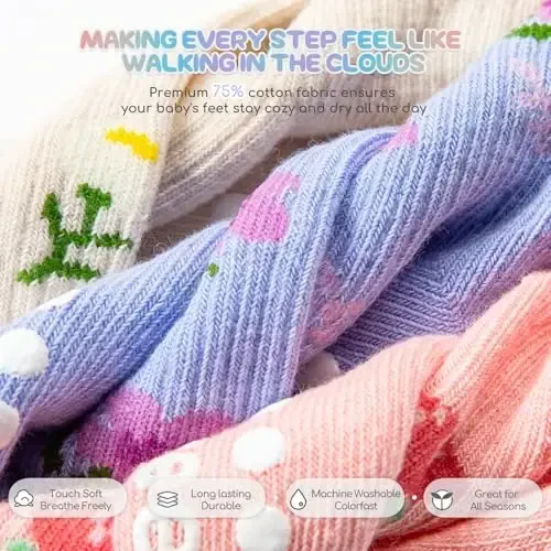 Aroveea Baby Toddler Socks Grip Non Slip Boys Girls Cotton 12 Pack for Kids Ankle Cute Socks 6M-7Years - 4