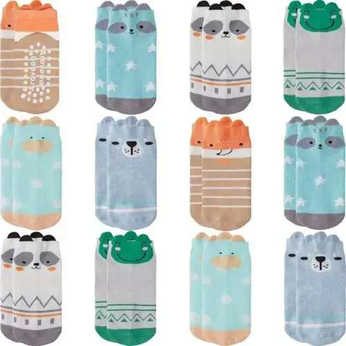 Aroveea Baby Toddler Socks Grip Non Slip Boys Girls Cotton 12 Pack for Kids Ankle Cute Socks 6M-7Years - 1
