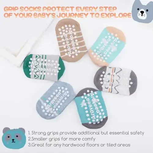 Aroveea Baby Toddler Socks Grip Non Slip Boys Girls Cotton 12 Pack for Kids Ankle Cute Socks 6M-7Years - 3