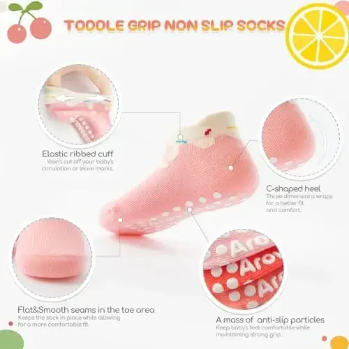 Aroveea Baby Toddler Socks Grip Non Slip Boys Girls Cotton 12 Pack for Kids Ankle Cute Socks 6M-7Years - 2