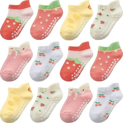 Aroveea Baby Toddler Socks Grip Non Slip Boys Girls Cotton 12 Pack for Kids Ankle Cute Socks 6M-7Years 