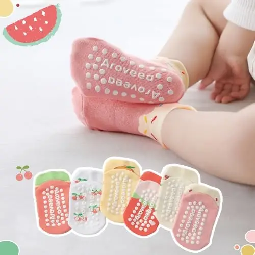 Aroveea Baby Toddler Socks Grip Non Slip Boys Girls Cotton 12 Pack for Kids Ankle Cute Socks 6M-7Years - 6