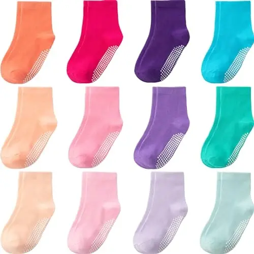 Aroveea Baby Toddler Socks Grip Non Slip Boys Girls Cotton 12 Pack for Kids Ankle Cute Socks 6M-7Years 