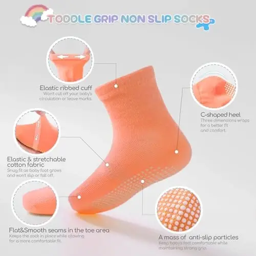Aroveea Baby Toddler Socks Grip Non Slip Boys Girls Cotton 12 Pack for Kids Ankle Cute Socks 6M-7Years - AROVEEA (1)