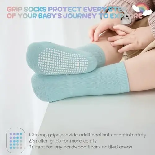 Aroveea Baby Toddler Socks Grip Non Slip Boys Girls Cotton 12 Pack for Kids Ankle Cute Socks 6M-7Years - 3