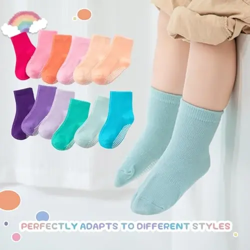Aroveea Baby Toddler Socks Grip Non Slip Boys Girls Cotton 12 Pack for Kids Ankle Cute Socks 6M-7Years - 5