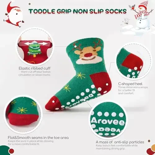 Aroveea Baby Toddler Socks Grip Non Slip Boys Girls Cotton 12 Pack for Kids Ankle Cute Socks 6M-7Years - 2