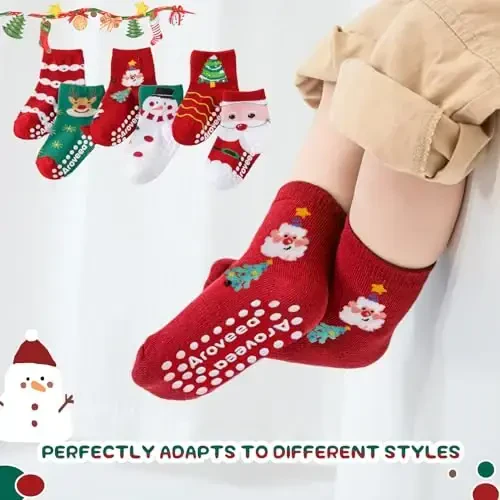 Aroveea Baby Toddler Socks Grip Non Slip Boys Girls Cotton 12 Pack for Kids Ankle Cute Socks 6M-7Years - 5