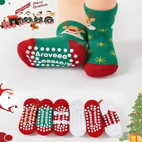 Aroveea Baby Toddler Socks Grip Non Slip Boys Girls Cotton 12 Pack for Kids Ankle Cute Socks 6M-7Years - 6