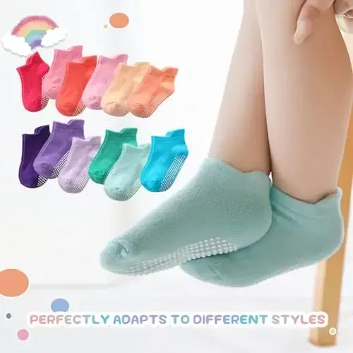 Aroveea Baby Toddler Socks Grip Non Slip Boys Girls Cotton 12 Pack for Kids Ankle Cute Socks 6M-7Years - 5