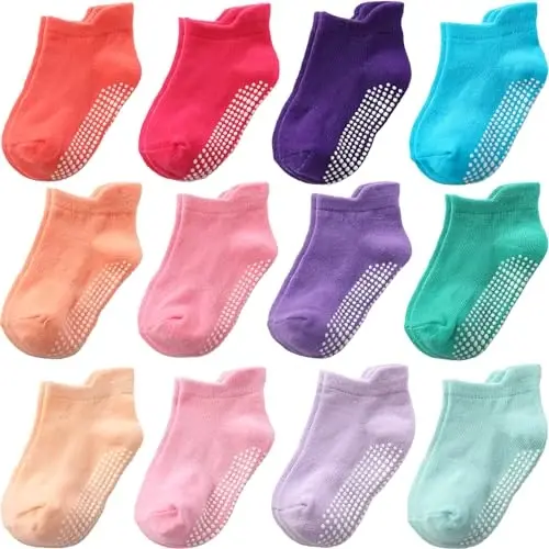 Aroveea Baby Toddler Socks Grip Non Slip Boys Girls Cotton 12 Pack for Kids Ankle Cute Socks 6M-7Years 