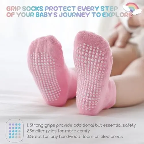 Aroveea Baby Toddler Socks Grip Non Slip Boys Girls Cotton 12 Pack for Kids Ankle Cute Socks 6M-7Years - 3