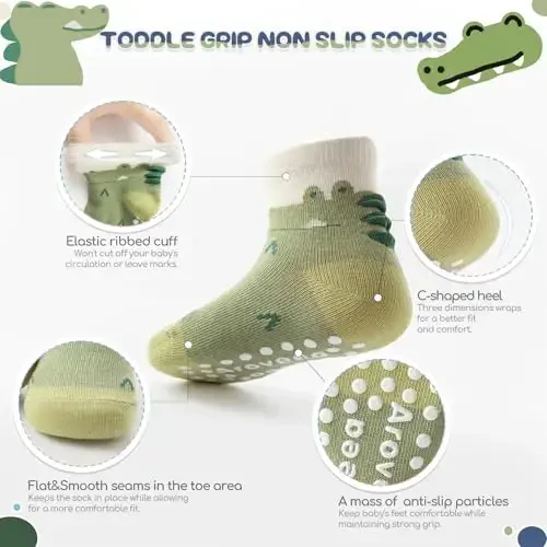 Aroveea Baby Toddler Socks Grip Non Slip Boys Girls Cotton 12 Pack for Kids Ankle Cute Socks 6M-7Years - AROVEEA (1)