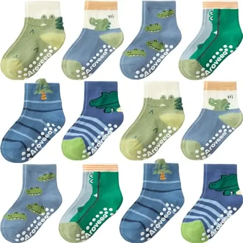 Aroveea Baby Toddler Socks Grip Non Slip Boys Girls Cotton 12 Pack for Kids Ankle Cute Socks 6M-7Years - AROVEEA