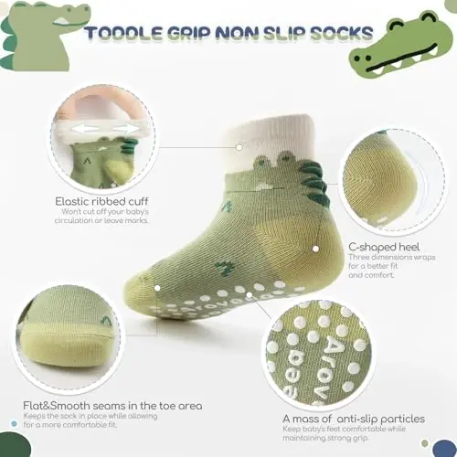 Aroveea Baby Toddler Socks Grip Non Slip Boys Girls Cotton 12 Pack for Kids Ankle Cute Socks 6M-7Years - AROVEEA (1)