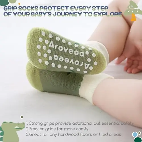 Aroveea Baby Toddler Socks Grip Non Slip Boys Girls Cotton 12 Pack for Kids Ankle Cute Socks 6M-7Years - 3