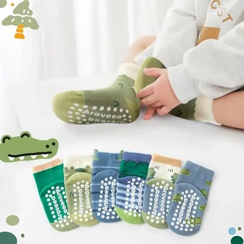 Aroveea Baby Toddler Socks Grip Non Slip Boys Girls Cotton 12 Pack for Kids Ankle Cute Socks 6M-7Years - 6