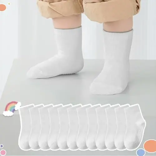 Aroveea Baby Toddler Socks Grip Non Slip Boys Girls Cotton 12 Pack for Kids Ankle Cute Socks 6M-7Years - 6