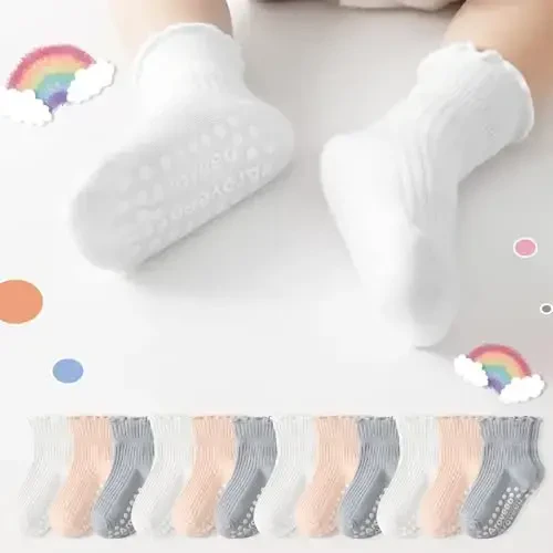 Aroveea Baby Toddler Socks Grip Non Slip Boys Girls Cotton 12 Pack for Kids Ankle Cute Socks 6M-7Years - 6
