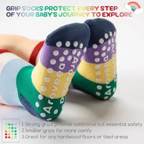 Aroveea Baby Toddler Socks Grip Non Slip Boys Girls Cotton 12 Pack for Kids Ankle Cute Socks 6M-7Years - 3