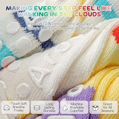 Aroveea Baby Toddler Socks Grip Non Slip Boys Girls Cotton 12 Pack for Kids Ankle Cute Socks 6M-7Years - 4