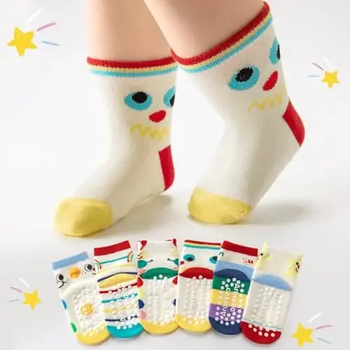Aroveea Baby Toddler Socks Grip Non Slip Boys Girls Cotton 12 Pack for Kids Ankle Cute Socks 6M-7Years - 6