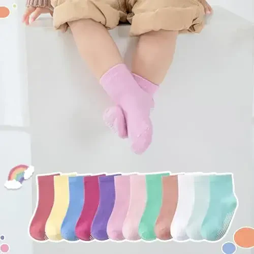 Aroveea Baby Toddler Socks Grip Non Slip Boys Girls Cotton 12 Pack for Kids Ankle Cute Socks 6M-7Years - 6